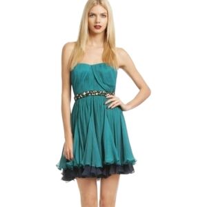 Vera Wang Lavender Label Strapless Layered Silk Mini Party Dress Teal and Navy 4
